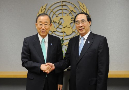 UN Secretary-General Ban Ki-moon with Mr. Wu Hongbo