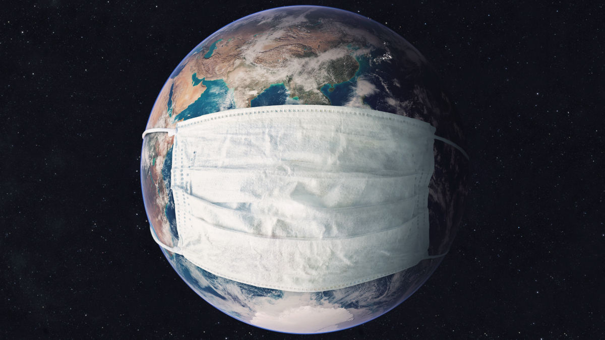 Earth wearing a COVID-19 mask