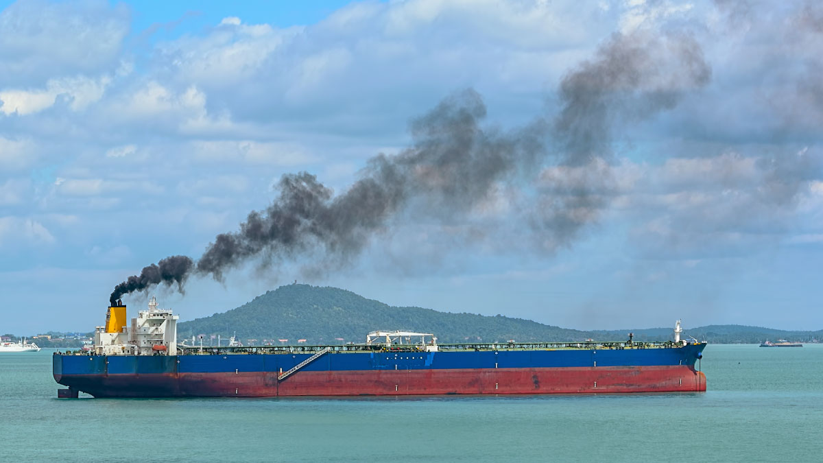 Ship emitting CO2 emissions