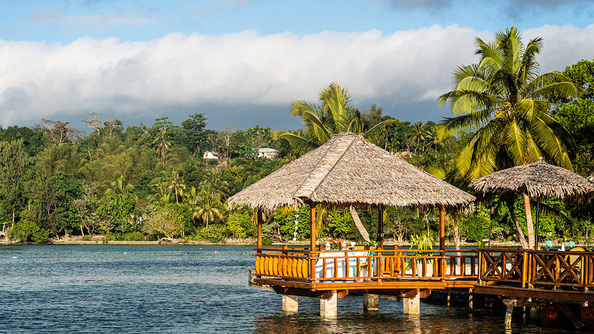 Vanuatu beach hut scene