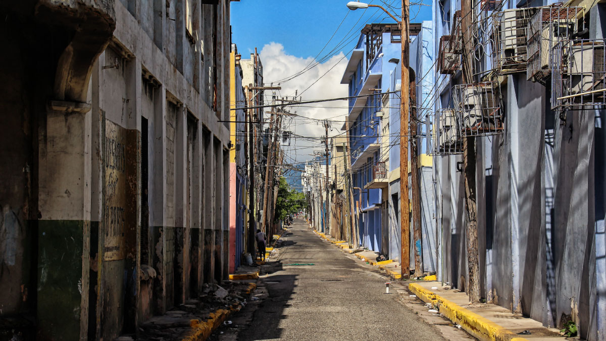 An empty street in Kingston, Jamaica