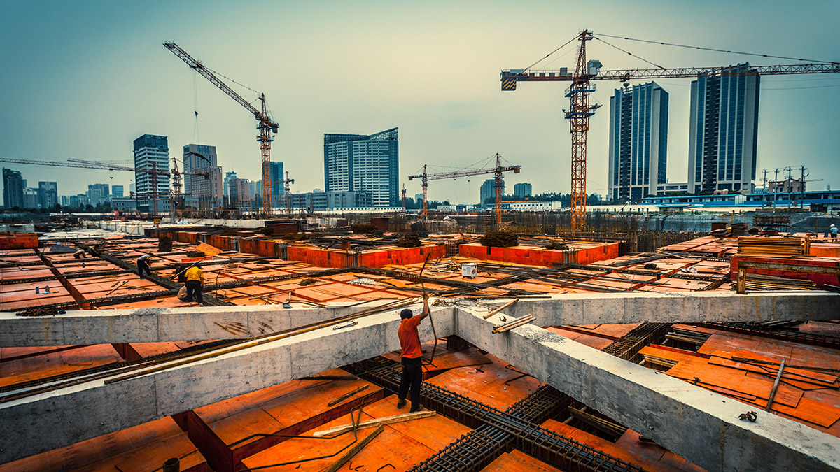 Construction site with skyscrapers