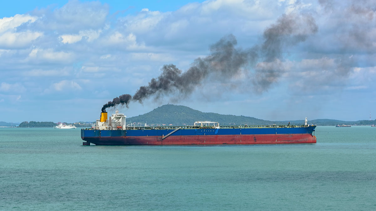 Ship emitting carbon emissions