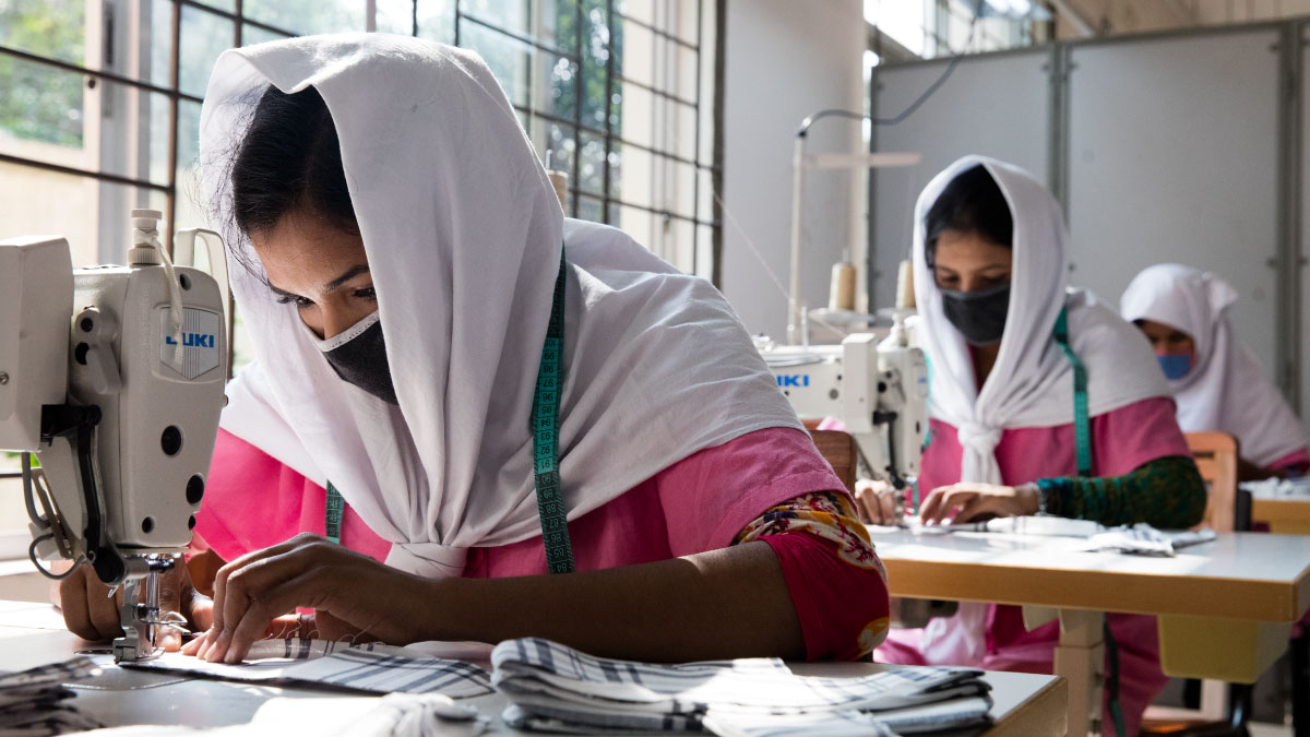Young Bangladeshi women being trained at the Savar Export Processing Zone