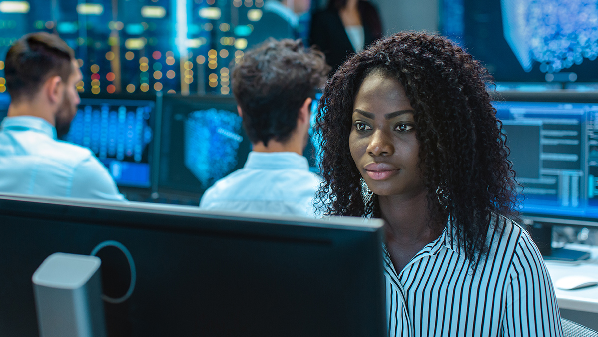 Woman at services call centre