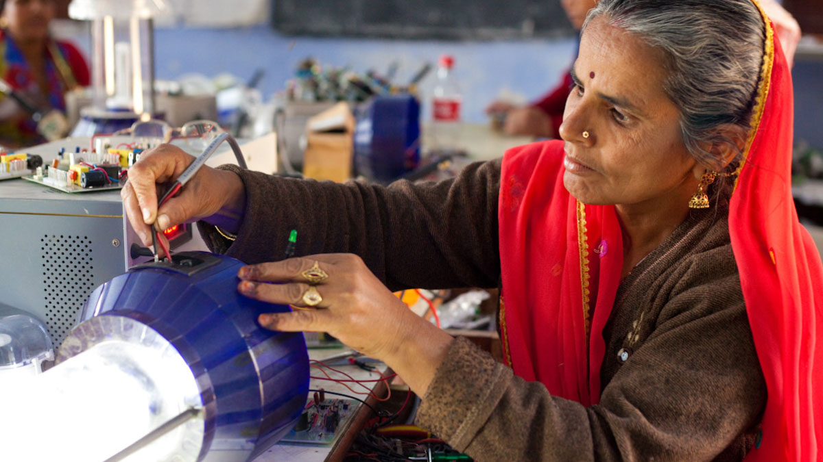 Women in India attending training to become solar engineers.