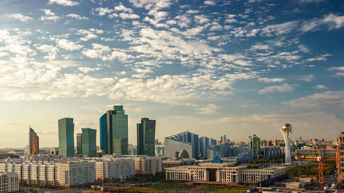 Center of capital of Kazakhstan - Astana./Astana, Kazakhstan - August 31, 2013: Center of Astana city at evening