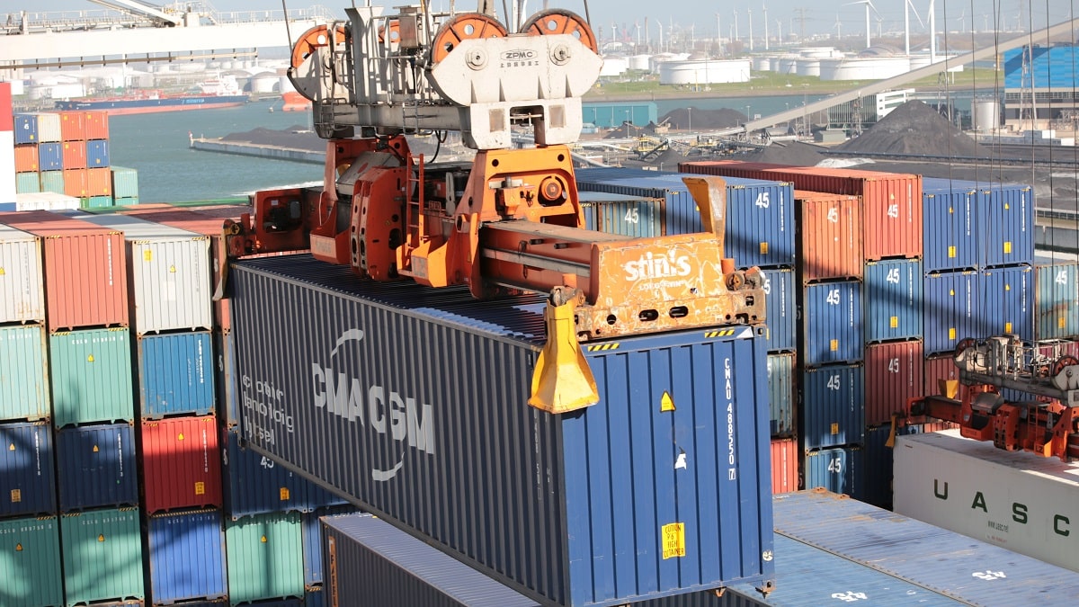 Shipping container in the port of Rotterdam