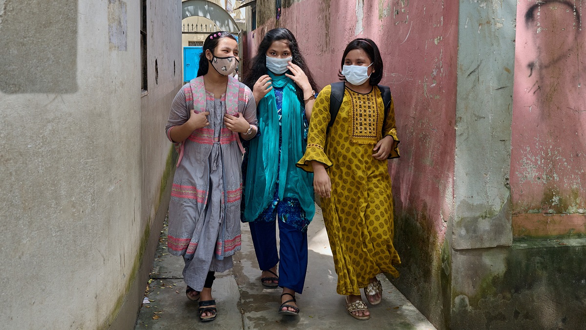 Students on their way to school in Bangladesh.