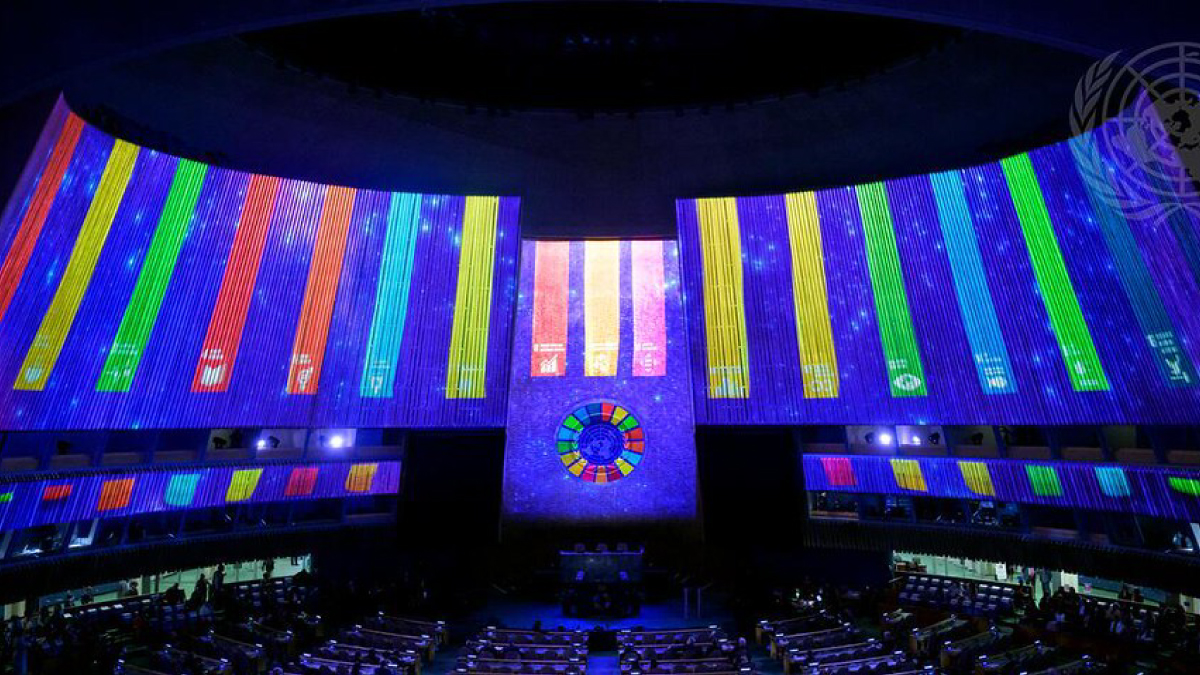 A photo of the UN General Assembly Hall on 19 September 2022 during the SDG Moment event