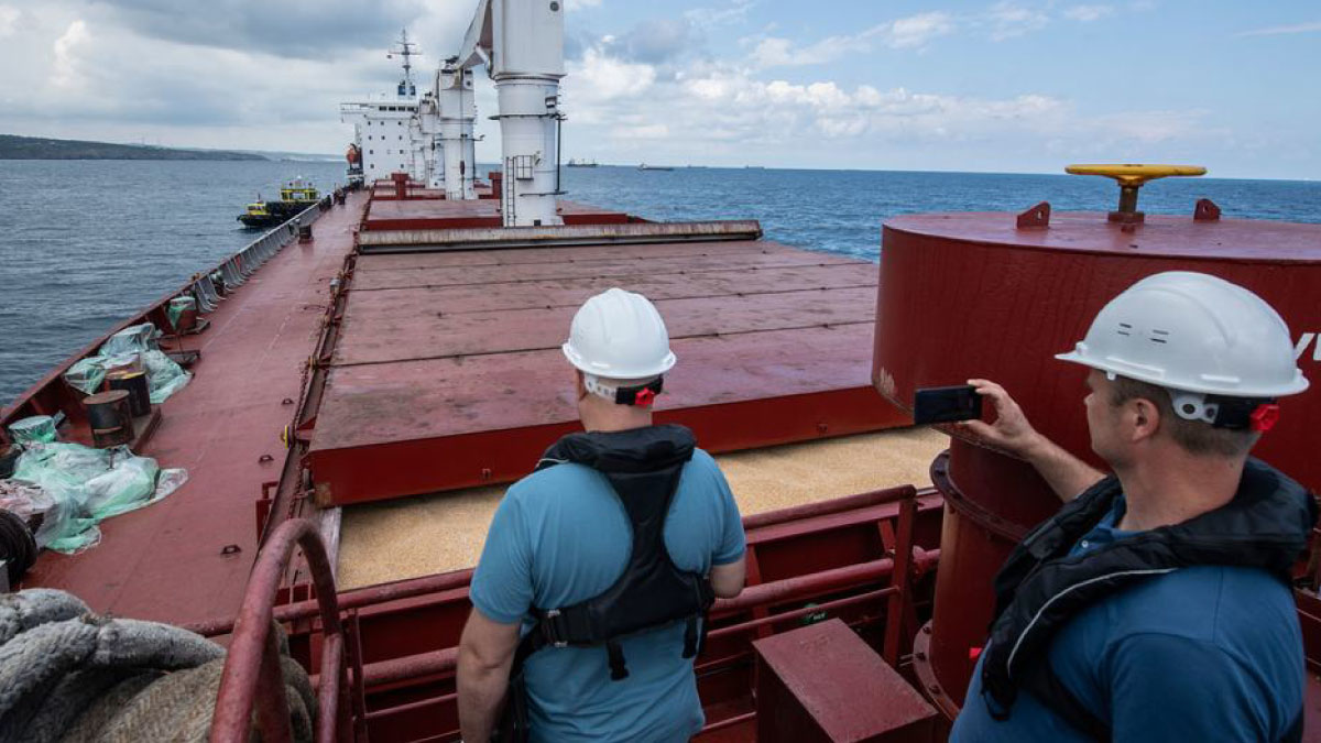 A vessel transports grain from Ukraine under the Black Sea Grain Initiative