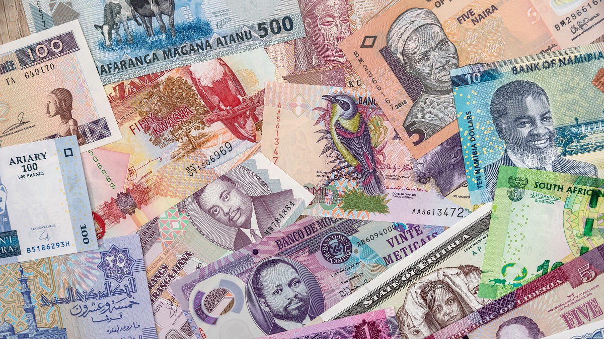 Currency notes from various African countries.