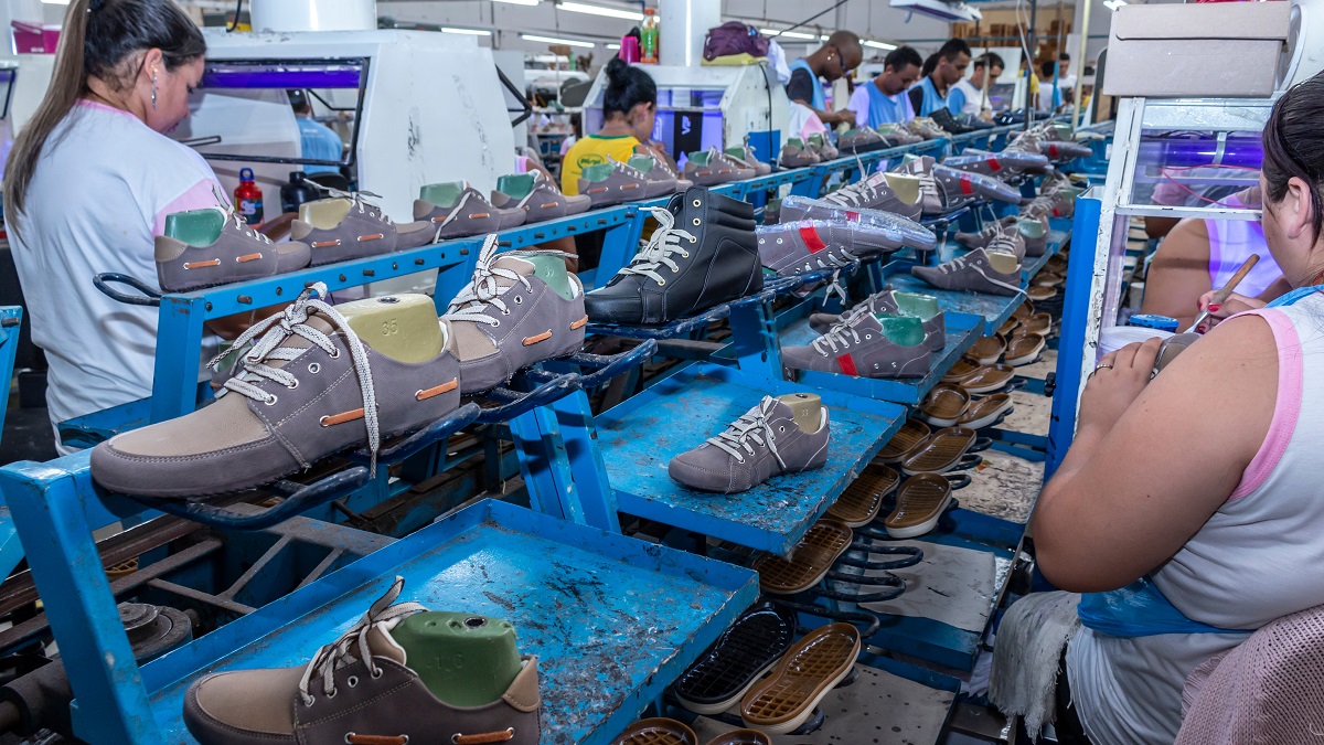 Workers produce shoes in Sao Paolo, Brazil.