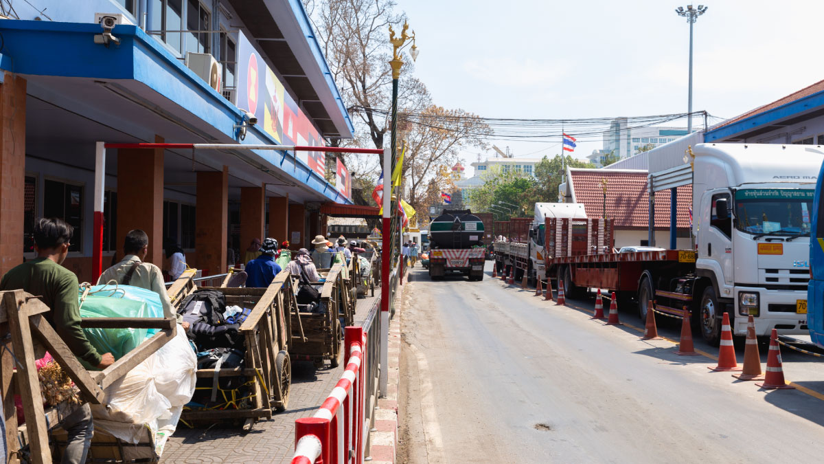 Goods passing through the border between Cambodia and Thailand.