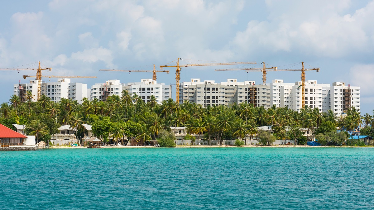 View of high-rise apartments being built in Male, Maldives.
