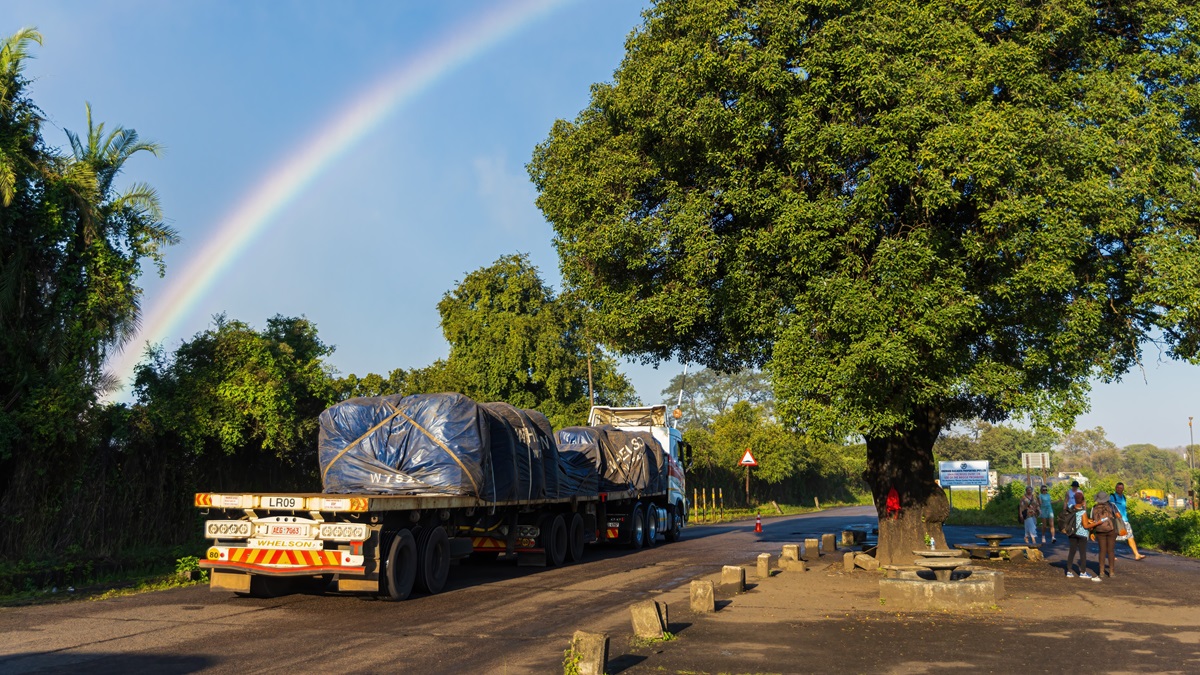 A truck at the border crossing between Zambia and Zimbabwe. 