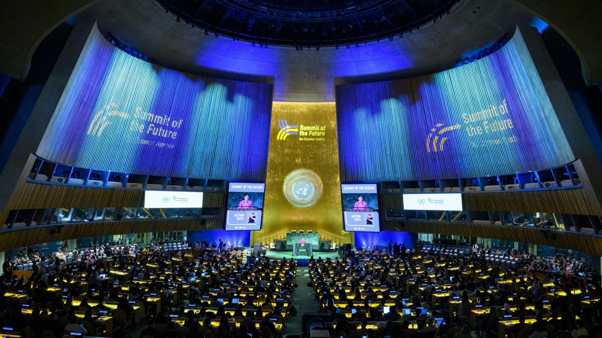 A wide view of the UN General Assembly Hall during the opening of the Summit of the Future Action Days.