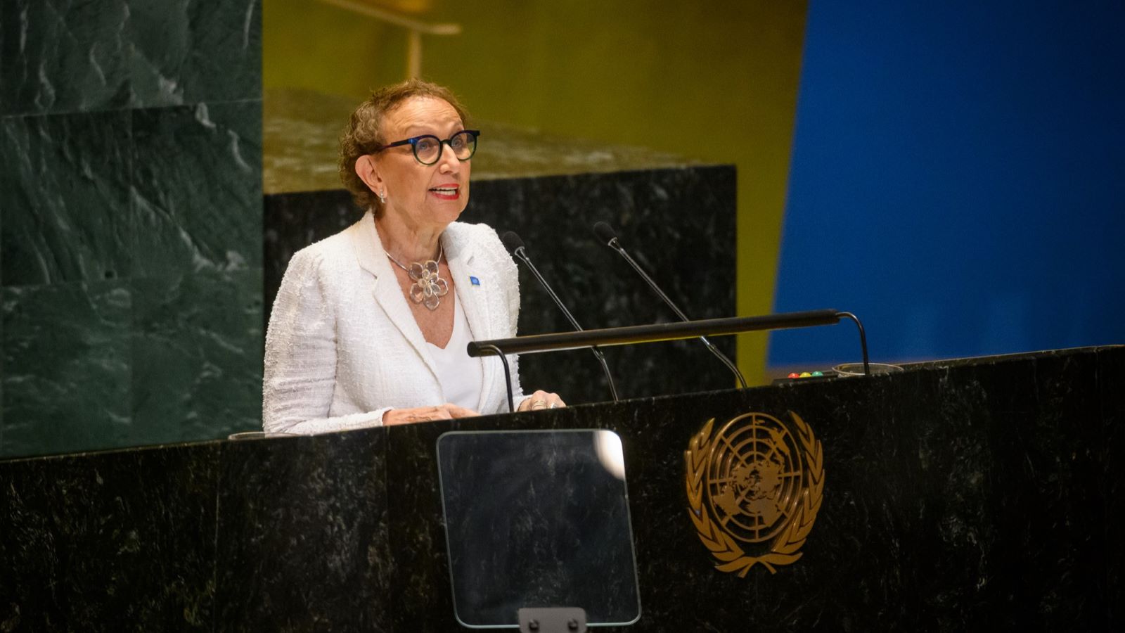 UNCTAD chief Rebeca Grynspan addresses the UN General Assembly on 1 April
