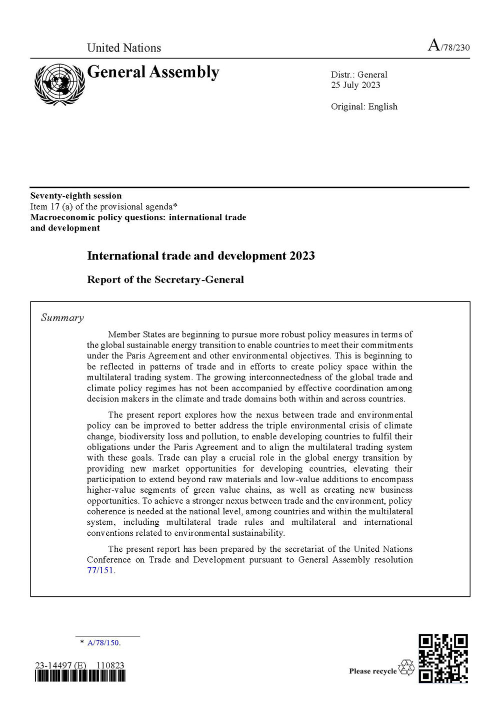 Series: International Trade and Development (UNSG Reports)