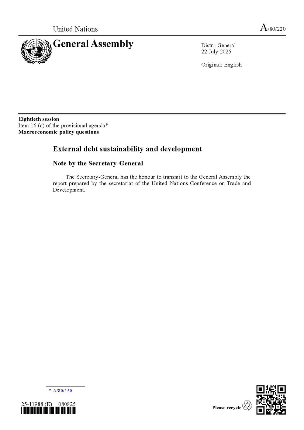 Series: External debt sustainability and development (UNSG Reports)