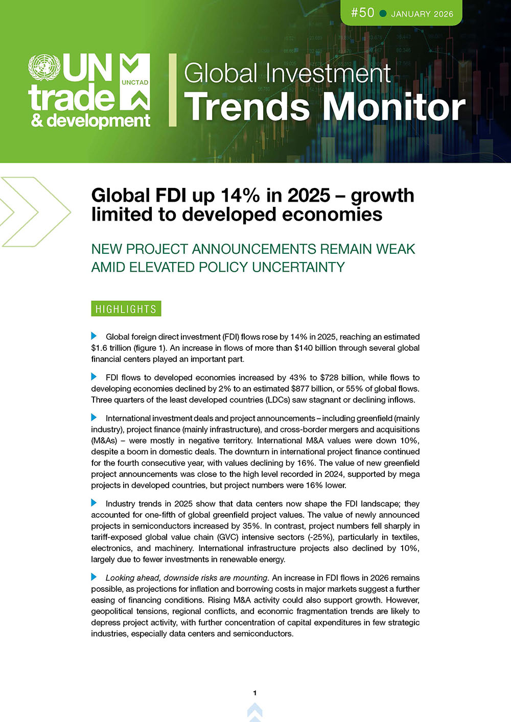 Cover of Global Investment Trends Monitor, No. 50