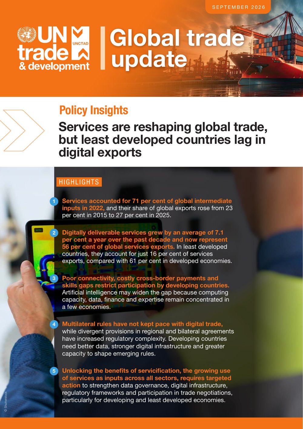 Cover of Global Trade Update (September 2026): Services are reshaping global trade, but least developed countries lag in digital exports