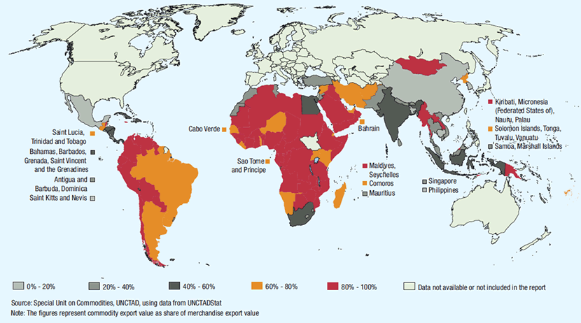 Map of commodity-dependent countries