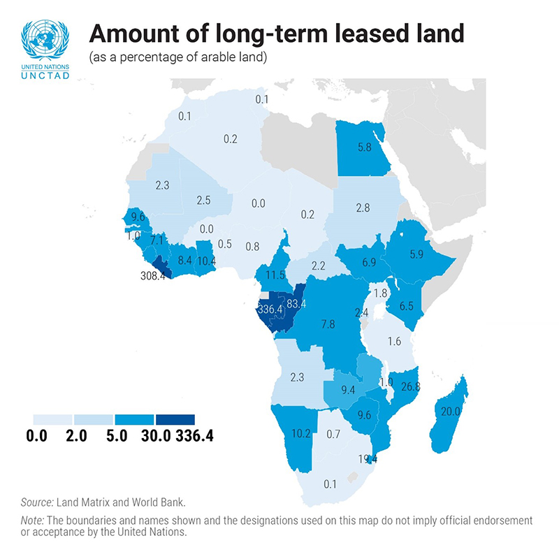 Map of Africa showing land under long-term lease