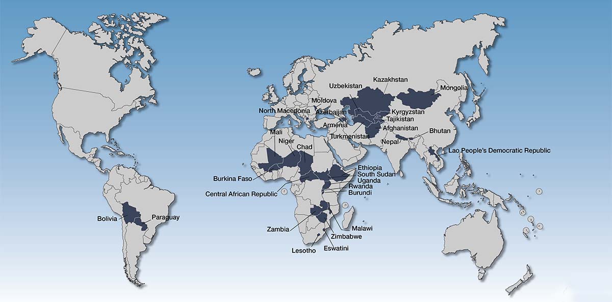 Map of Landlocked Developing Countries