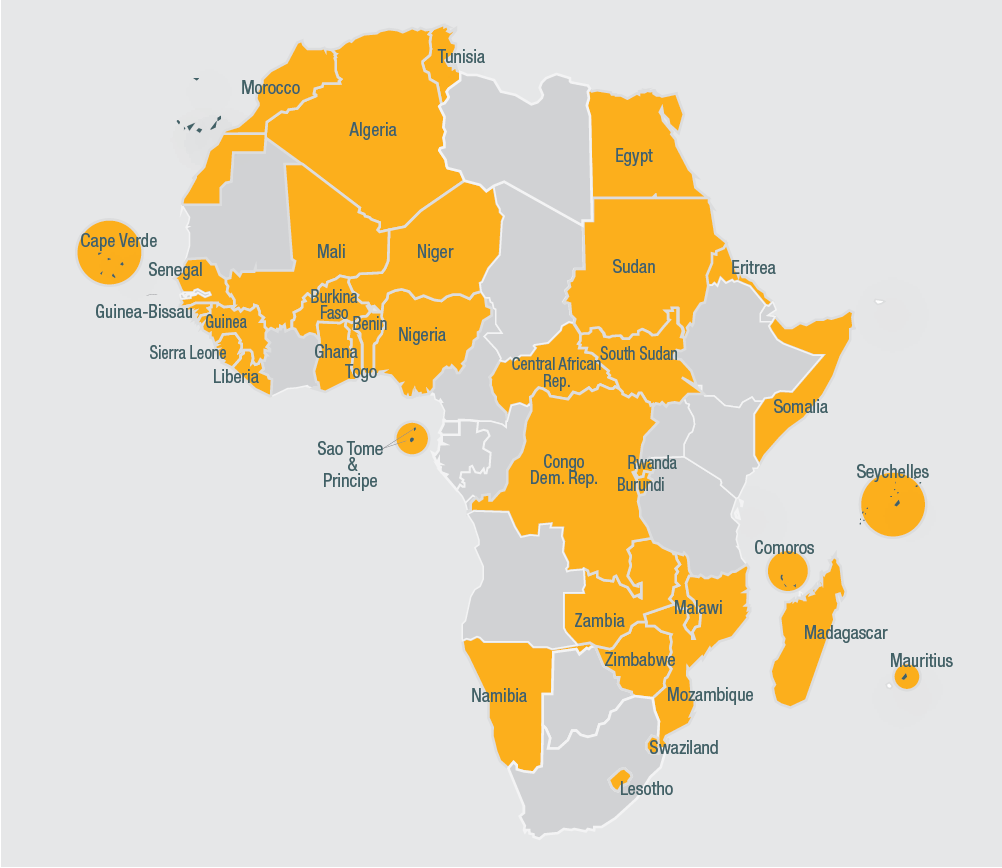 Map showing net sending countries in Africa