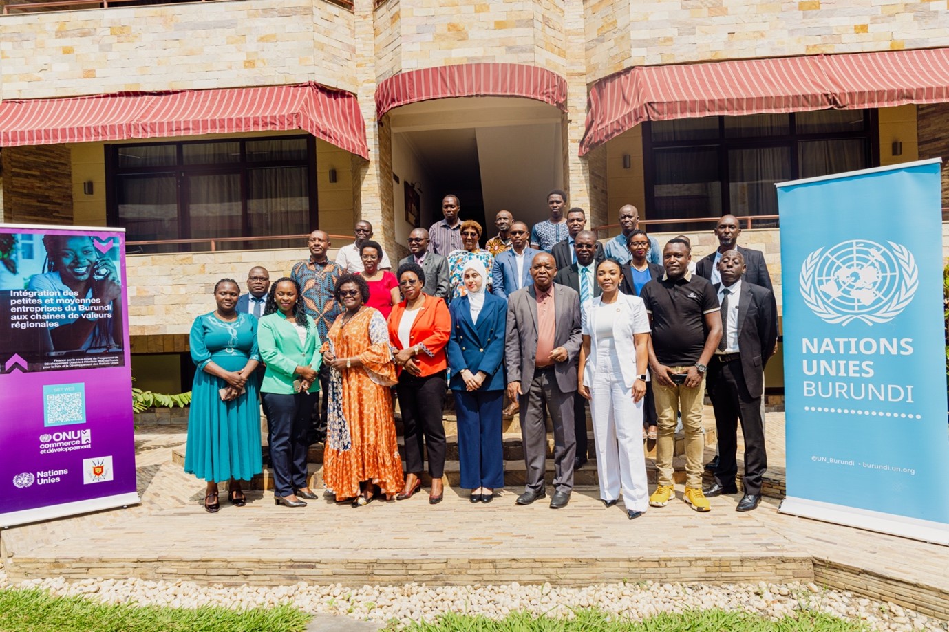 Representatives from UNCTAD, UN RCO in Burundi and participants from the government and private sector during the national workshop on enhancing SMEs’ integration into regional value chains, held at the Roca golf Hotel Bujumbura on 27&28 August 2025.