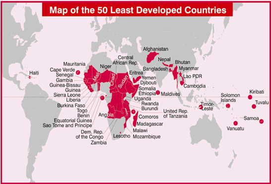 MAP OF THE 50 LEAST DEVELOPED COUNTRIES