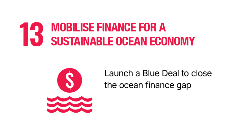 13.	Mobilise Finance for a Sustainable Ocean Economy - Launch a Blue Deal to close the ocean finance gap.