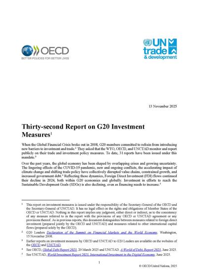 Cover for UNCTAD-OECD Report on G20 Investment Measures (32nd Report)