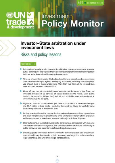Cover for Investor–State arbitration under investment laws: Risks and policy lessons