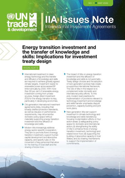 Cover for Energy transition investment and the transfer of knowledge and skills: Implications for investment treaty design
