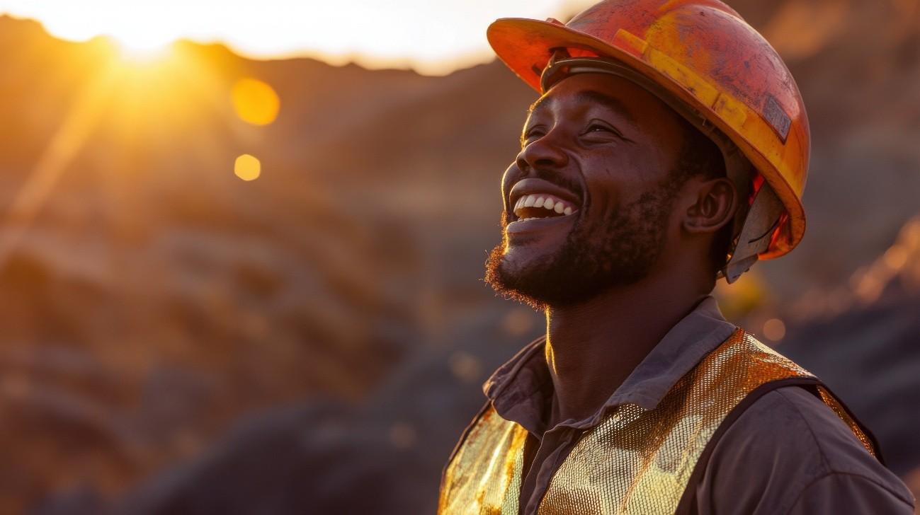 Men in mining, smilling