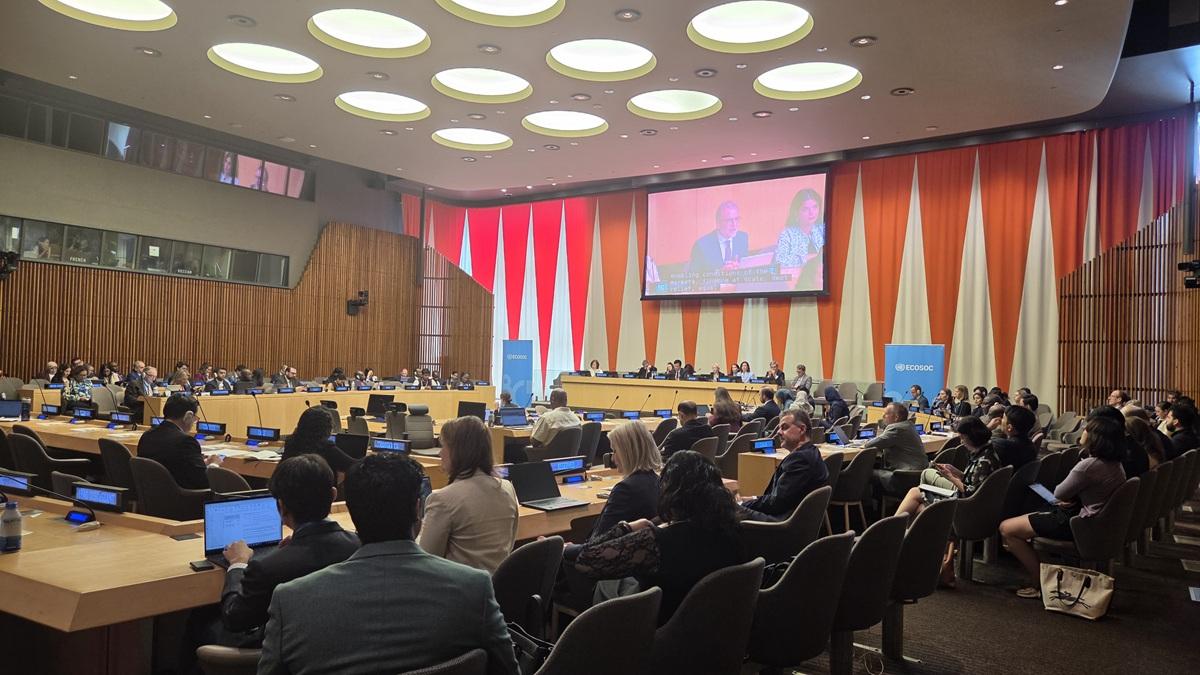 Acting Secretary-General Moreno speaks at a high-level meeting on critical minerals held at UN Headquarters in New York on 14 July.