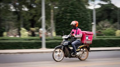 A man delivers food to online customers in Siem Reap, Cambodia.