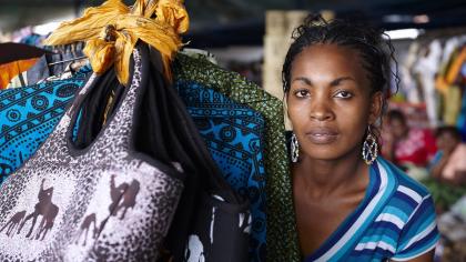 A woman small business owner in a street market in Nairobi, Kenya.