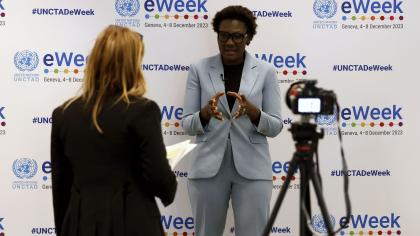 A participant is interviews at eWeek 2023