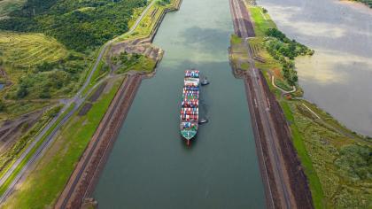 A container ship in the Panama Canal