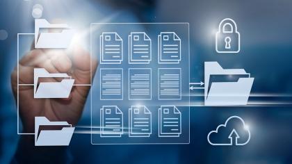 Online documentation database, File Transfer Protocol, Cloud technology, exchange information and data storage concept.
