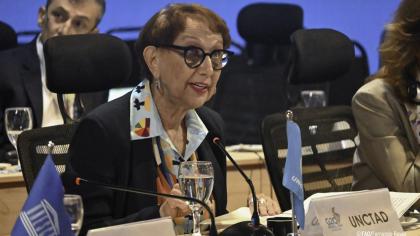 UN Trade and Development (UNCTAD) Secretary-General Rebeca Grynspan addresses the G20 on 25 July 2024