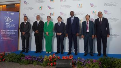 UN Trade and Development Secretary-General Rebeca Grynspan with heads of state and ministers at the high-level forum in Indonesia