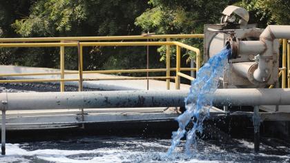 Industrial effluent discharge from a textile factory in Lahore, Pakistan.