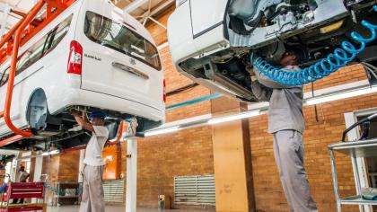 Workers in a car assembly plan in South Africa