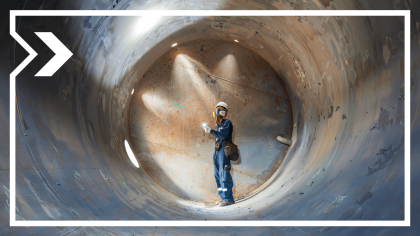 A person inspects an industrial construction site