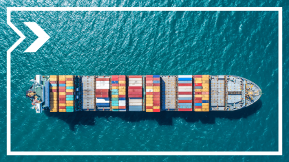Aerial view of a container ship in a sea