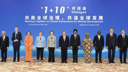 UN Trade and Development (UNCTAD) Secretary-General Rebeca Grynspan with global leaders at the annual “1+10” meeting